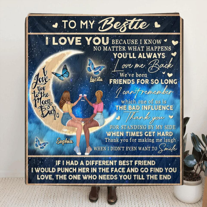 Personalized Besties Fleece Throw Blanket/Quilt/Pillow Cover - Gift Idea For Best Friends/Besties - To My Bestie