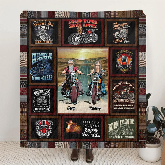 Personalized Couple Biker Fleece Throw Blanket/Quilt - Gift Idea For Couple/Biking Lovers - Life Is A Journey Enjoy The Ride