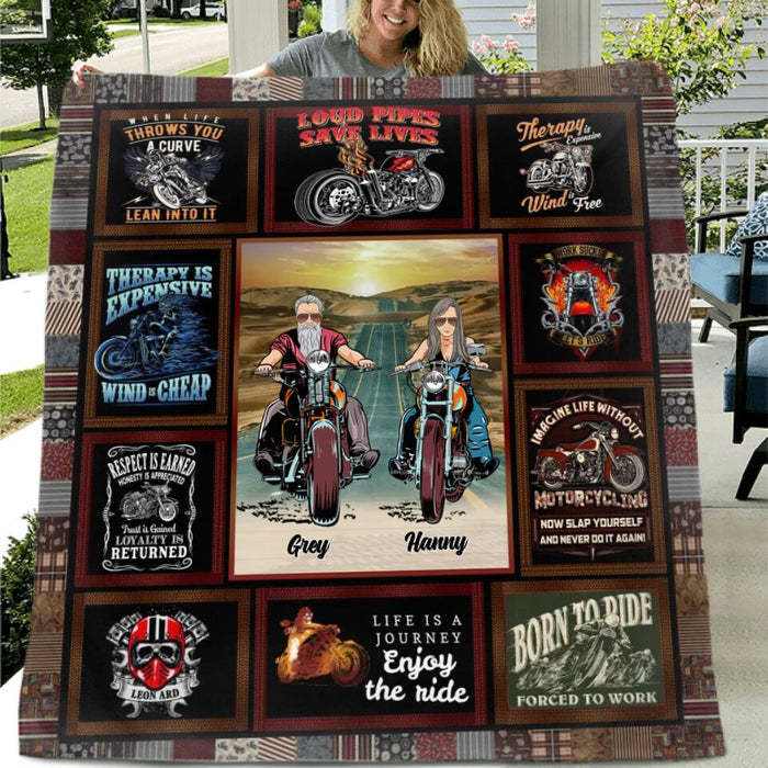Personalized Couple Biker Fleece Throw Blanket/Quilt - Gift Idea For Couple/Biking Lovers - Life Is A Journey Enjoy The Ride