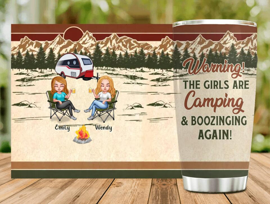 Personalized Camping Friends Tumbler - Up to 7 Friends - Gift Idea For Friends/Besties/Camping Lovers - Warning The Girls Are Camping & Boozinging Again