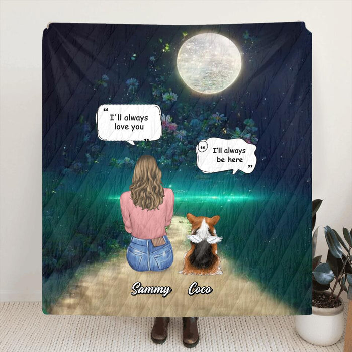 Personalized Memorial Pet Fleece Blanket/Quilt - Memorial Gift Idea For Dog/Cat/Rabbit Lovers - Up to 5 Pets - I'll Always Love You