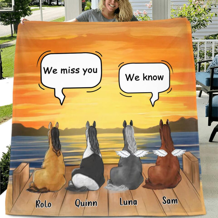 Personalized Memorial Horses Quilt/Fleece Blanket/Pillow Cover - Up to 4 Horses - Memorial Gift Idea For Horse Owners