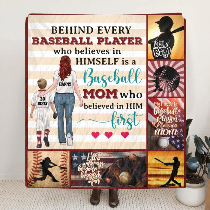 Personalized Baseball Mom Fleece Blanket/Quilt - Gift Idea For Mother's Day/Christmas/Birthday - My Favorite Baseball Player Calls Me Mom