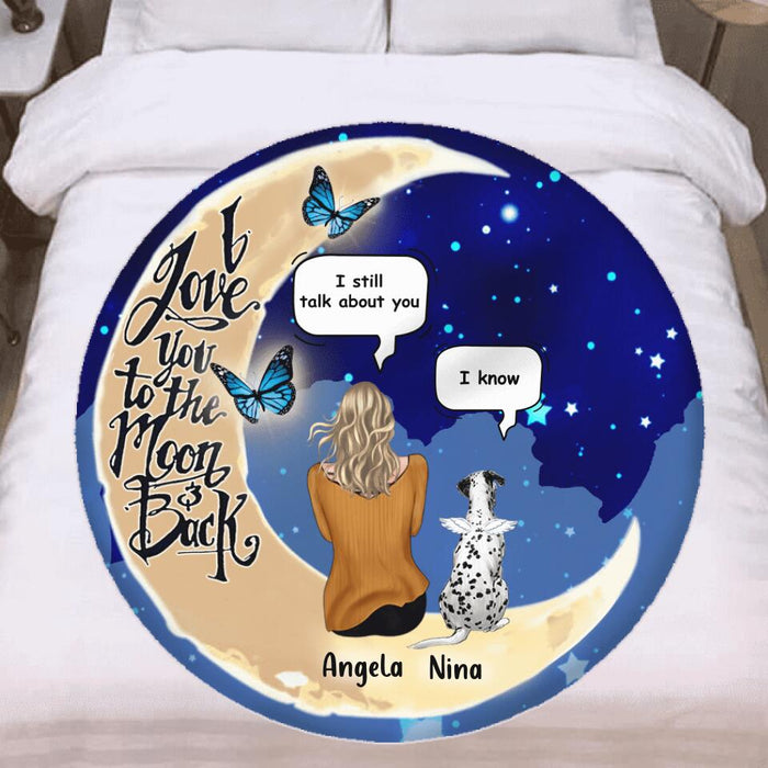 Personalized Memorial Pet Moon Flannel Round Blanket - Up to 4 Pets - Best Gift For Dog/Cat Lover - I Love You To The Moon & Back