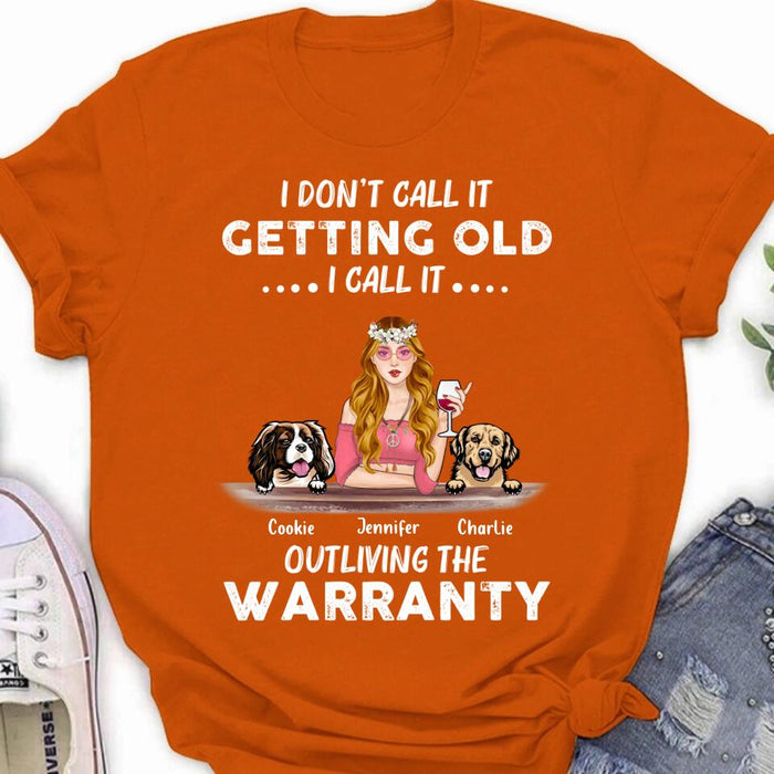 Personalized Hippie Girl T-shirt/Long Sleeve/Sweatshirt/Hoodie - Girl With Up to 2 Dogs - Gift Idea For Hippies/Dog Lovers - I Don't Call It Getting Old I Call It Outliving The Warranty