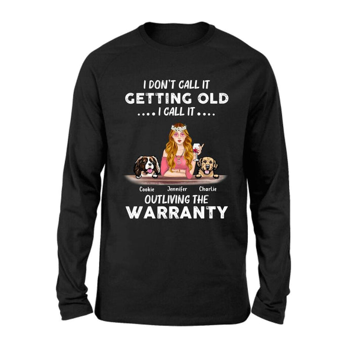 Personalized Hippie Girl T-shirt/Long Sleeve/Sweatshirt/Hoodie - Girl With Up to 2 Dogs - Gift Idea For Hippies/Dog Lovers - I Don't Call It Getting Old I Call It Outliving The Warranty
