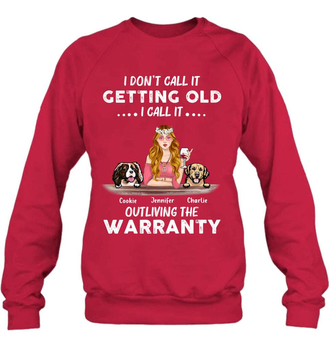 Personalized Hippie Girl T-shirt/Long Sleeve/Sweatshirt/Hoodie - Girl With Up to 2 Dogs - Gift Idea For Hippies/Dog Lovers - I Don't Call It Getting Old I Call It Outliving The Warranty