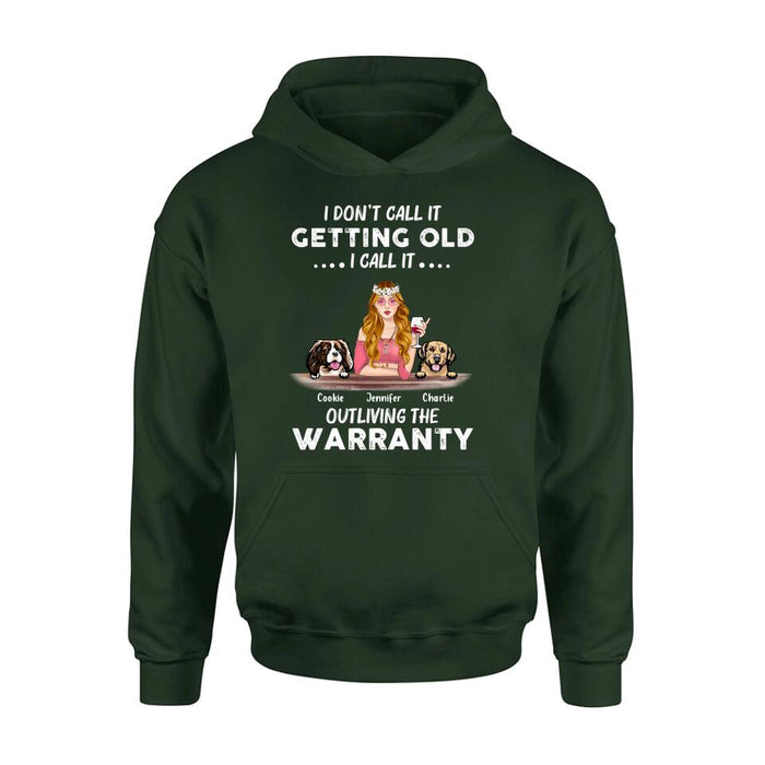 Personalized Hippie Girl T-shirt/Long Sleeve/Sweatshirt/Hoodie - Girl With Up to 2 Dogs - Gift Idea For Hippies/Dog Lovers - I Don't Call It Getting Old I Call It Outliving The Warranty