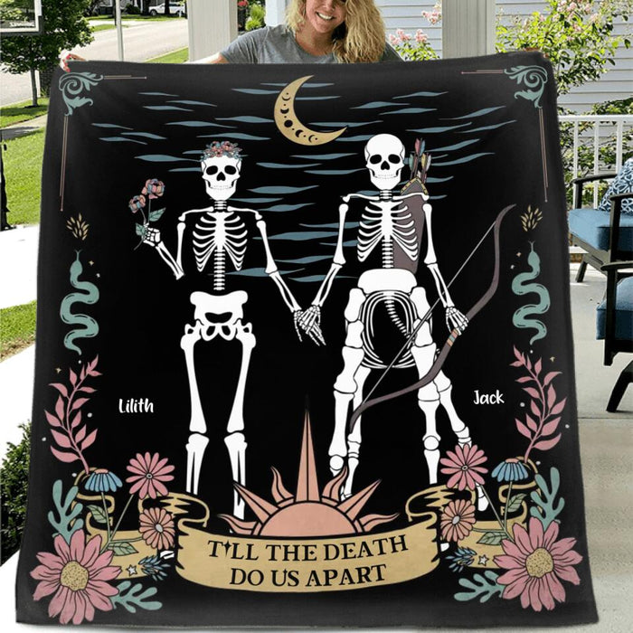 Personalized Skeleton Couple Fleece Throw Blanket/Quilt - Horoscope Gift Idea For Couple - Till The Death Do Us Part