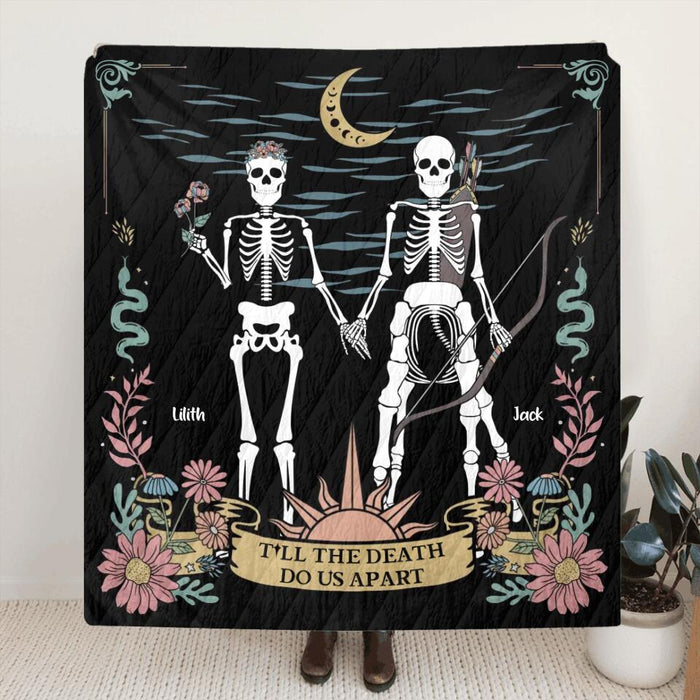 Personalized Skeleton Couple Fleece Throw Blanket/Quilt - Horoscope Gift Idea For Couple - Till The Death Do Us Part