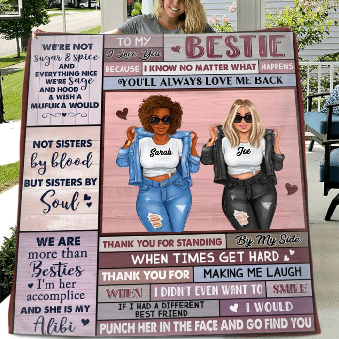 Personalized Besties Fleece Throw Blanket/Quilt - Gift Idea For Besties/Friends - Not Sisters By Blood But Sisters By Soul