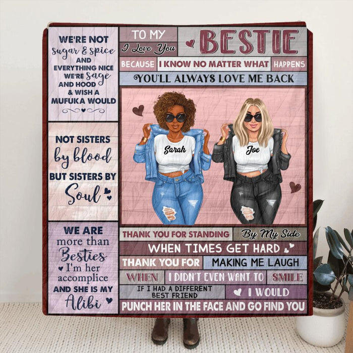 Personalized Besties Fleece Throw Blanket/Quilt - Gift Idea For Besties/Friends - Not Sisters By Blood But Sisters By Soul