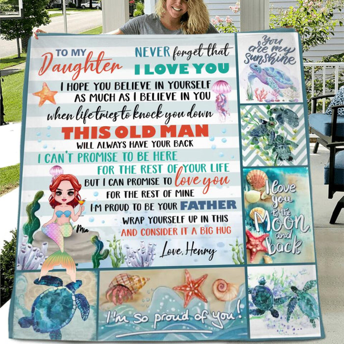 Personalized Mermaid Fleece Throw Blanket/Quilt - Gift Idea From Dad To Daughter - Never Forget That I Love You