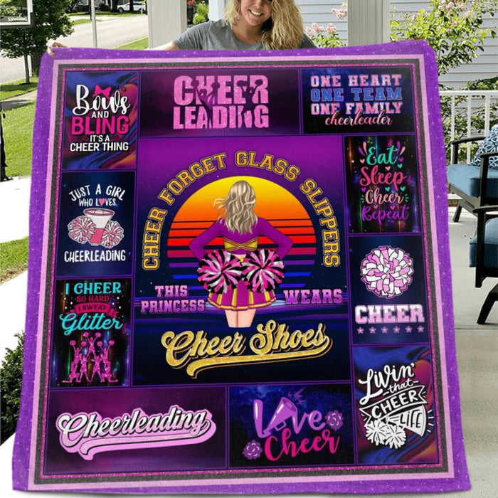 Personalized Cheerleading Fleece Blanket/Quilt - Birthday Gift For Cheerleading Coach, Cheerleader - Cheer Forget Glass Slippers This Princess Wears Cheer Shoes