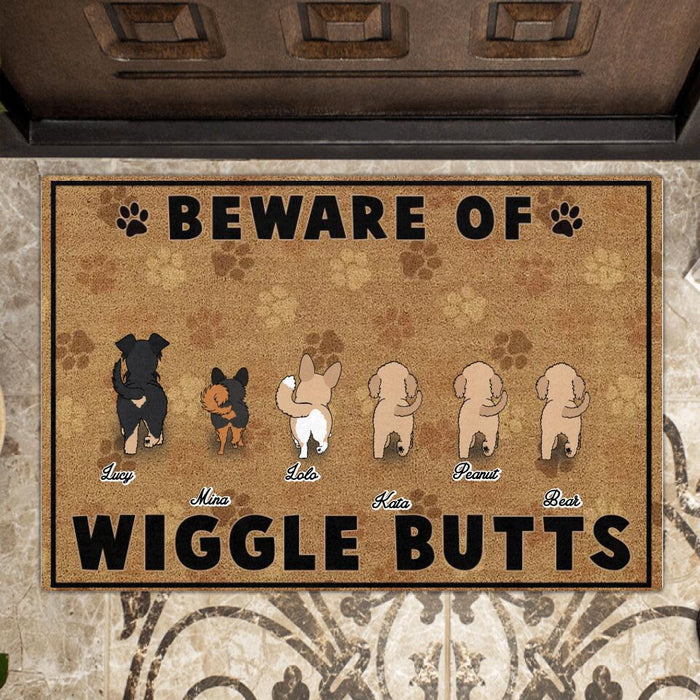 Custom Dog Doormat - Up to 4 Dogs - Best Gift For Dog Lovers - Beware Of Wiggle Butts