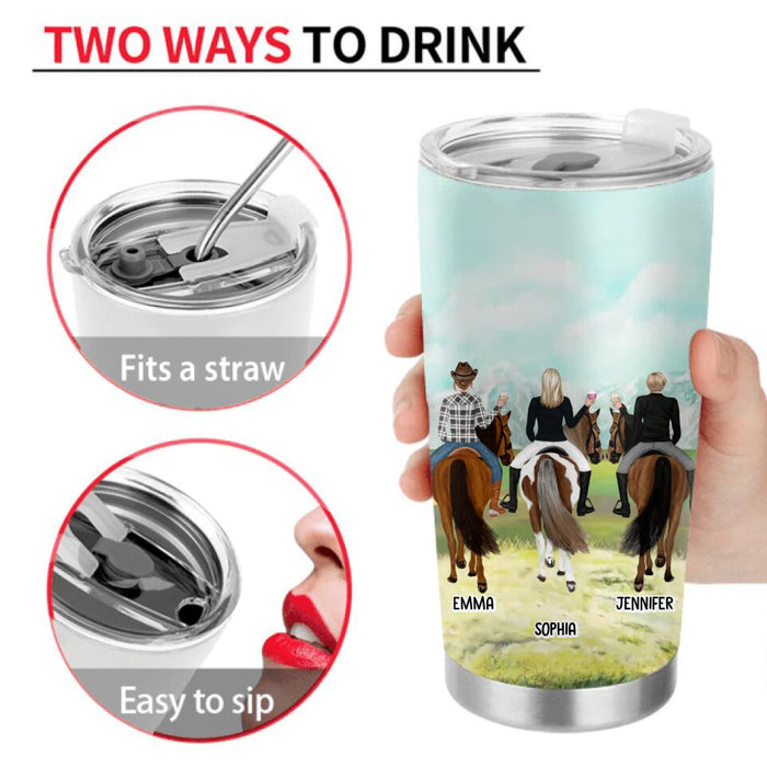 Personalized Girls Riding Horses Tumbler - Up to 3 Girls - Gift For Friends/Besties/Horse Lovers - If I'm Drunk It's My Riding Friend's Fault