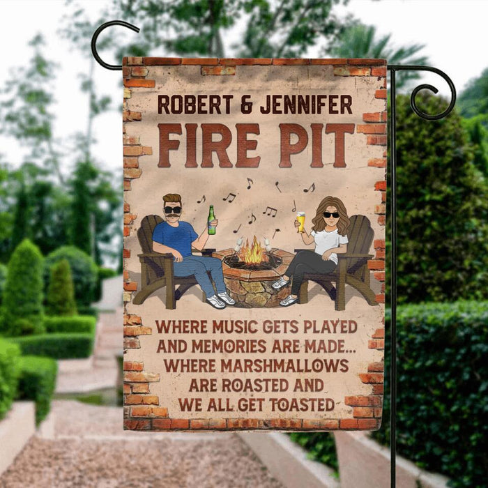Personalized Fire Pit Flag - Gift Idea For Couple - Fire Pit Where Music Gets Played And Memories Are Made