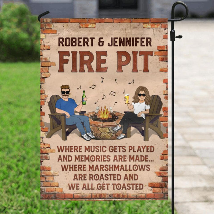 Personalized Fire Pit Flag - Gift Idea For Couple - Fire Pit Where Music Gets Played And Memories Are Made