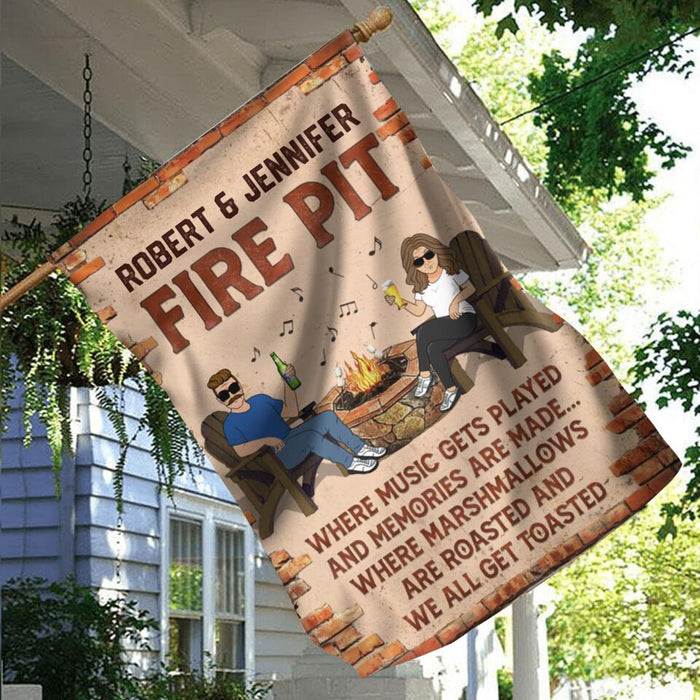 Personalized Fire Pit Flag - Gift Idea For Couple - Fire Pit Where Music Gets Played And Memories Are Made