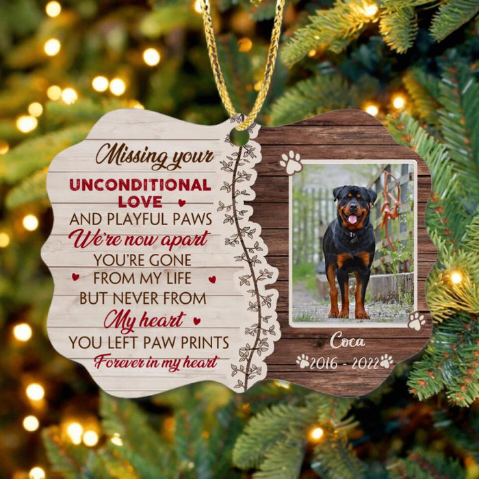 Personalized Memorial Dog Photo Rectangle Wooden Ornament - Memorial Gift Idea For Dog Lovers/Owners - Missing Your Unconditional Love And Playful Paws