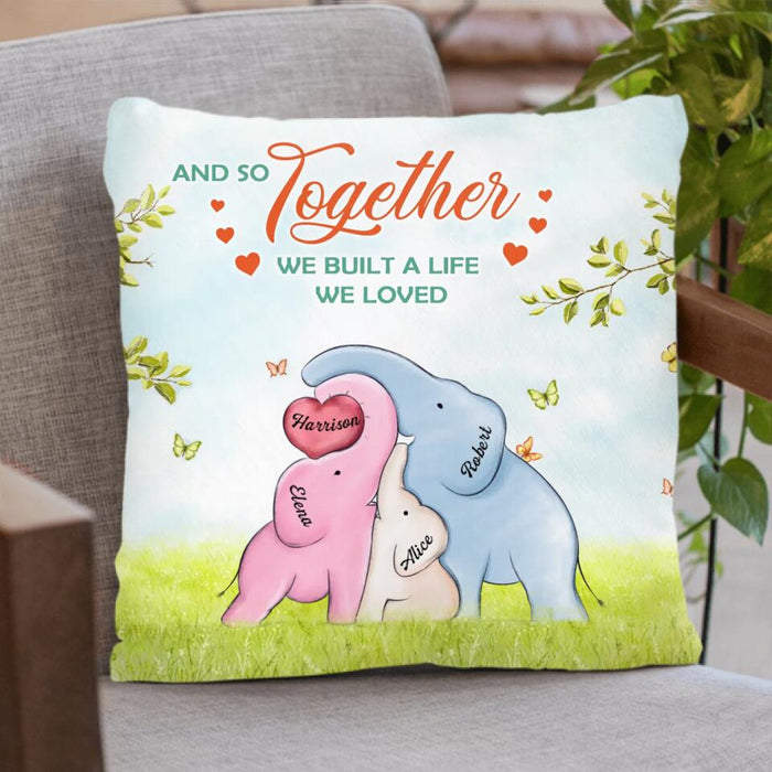 Personalized Elephants Family Quilt/Fleece Throw Blanket/Pillow Cover - Gift Idea For Family - Up to 4 Baby Elephants - And So Together We Built A Life We Loved