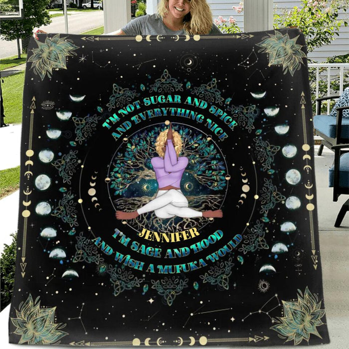 Personalized Yoga Fleece Throw Blanket/Quilt - I'm Sage and Hood and Wish A Mufuka Would - Gift Idea For Yoga Lover