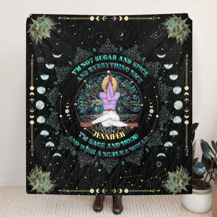 Personalized Yoga Fleece Throw Blanket/Quilt - I'm Sage and Hood and Wish A Mufuka Would - Gift Idea For Yoga Lover