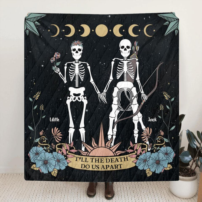Personalized Skeleton Couple Fleece Throw Blanket/Quilt - Till The Death Do Us Part - Horoscope Gift Idea For Couple
