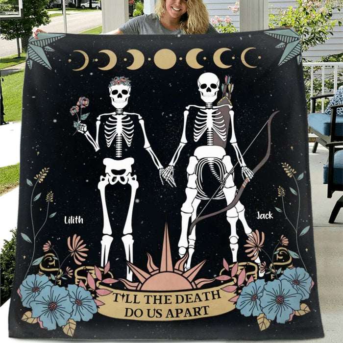 Personalized Skeleton Couple Fleece Throw Blanket/Quilt - Till The Death Do Us Part - Horoscope Gift Idea For Couple