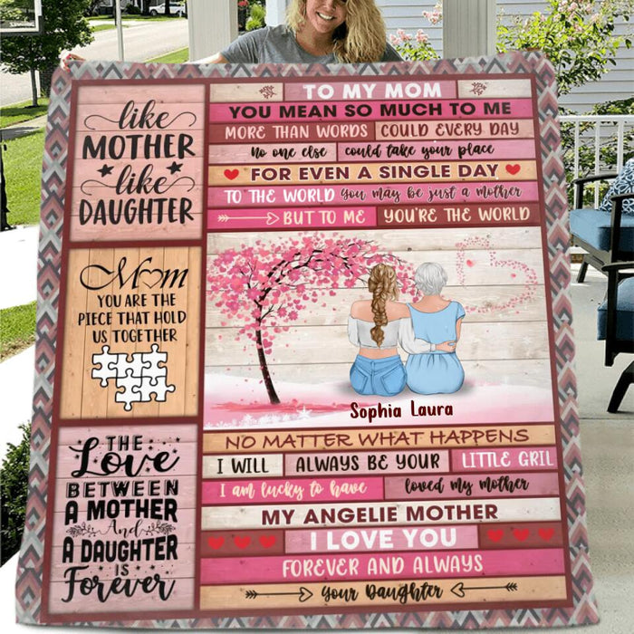 Personalized Mom & Daughters Quilt/Fleece Throw Blanket - Gift Idea For Mom - Up to 4 Daughters - To My Mom, You Mean So Much To Me
