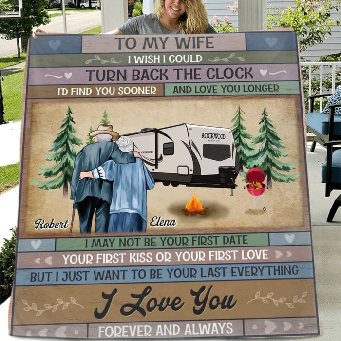 Personalized Camping Old Couple Fleece Blanket/Quilt - Gift Idea For Old Couple/Camping Lover - Gift To Her - To My Wife