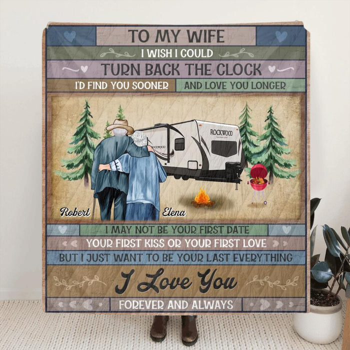 Personalized Camping Old Couple Fleece Blanket/Quilt - Gift Idea For Old Couple/Camping Lover - Gift To Her - To My Wife