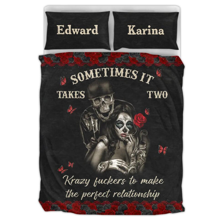 Personalized Skeleton Couple Quilt Bed Sets - Gift Idea For Couple - Sometimes It Takes Two Krazy Fuckers To Make The Perfect Relationship