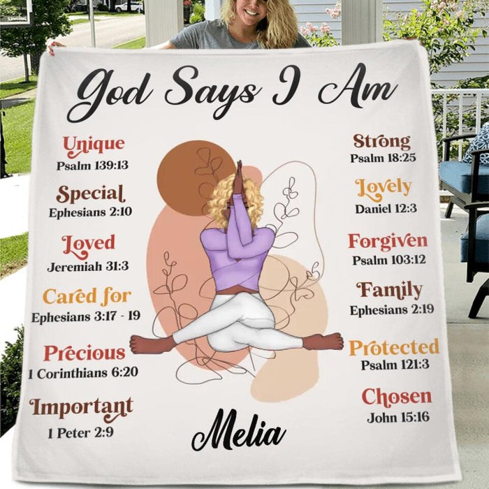 Personalized Yoga Girl Fleece Throw Blanket/Quilt/Pillow Cover - Gift Idea For Yoga Lovers - God Says I am
