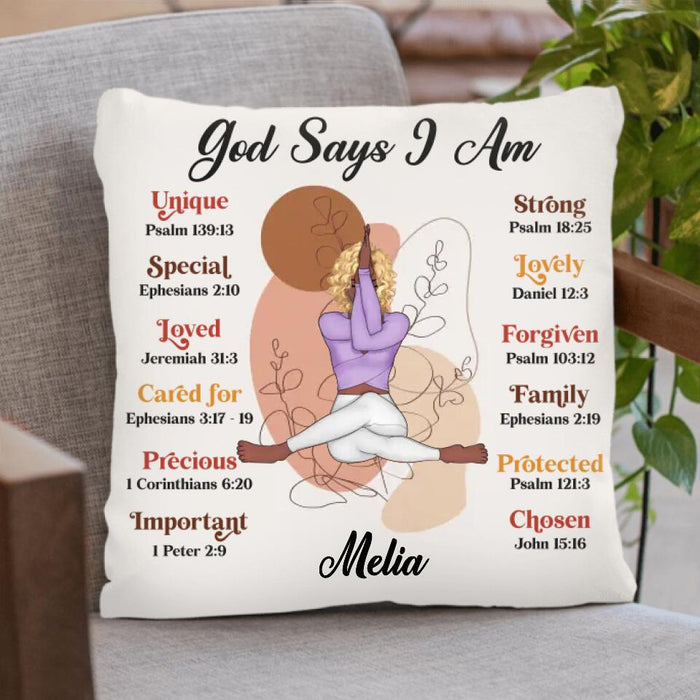 Personalized Yoga Girl Quilt/Fleece Throw Blanket/Pillow Cover - Gift Idea For Yoga Lovers - God Says I am