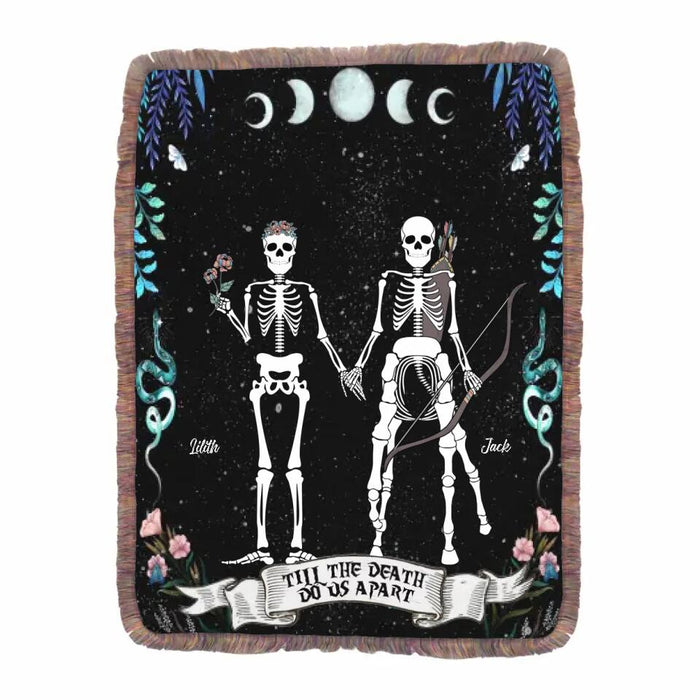 Personalized Horoscope Skeleton Couple Fringe Blanket - Gift Idea For Couple, Husband and Wife - Till The Death Do Us Part