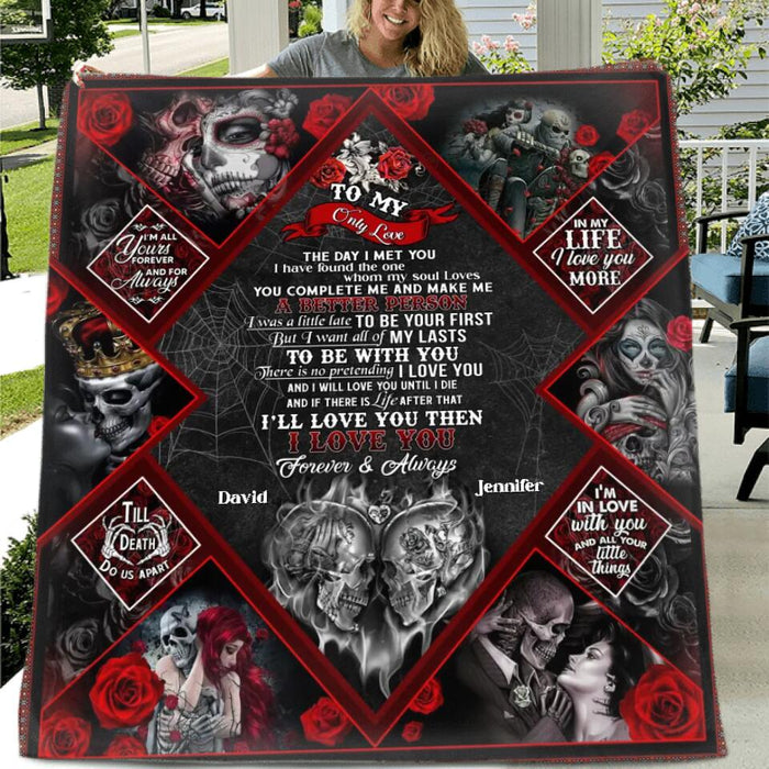 Personalized Skeleton Couple Fleece Throw Blanket/Quilt - Gift Idea For Couple, Husband and Wife - To My Only Love