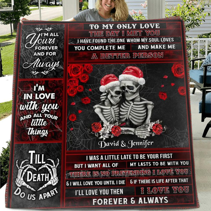 Personalized Skeleton Couple Fleece Throw Blanket/Quilt - Gift Idea For Couple, Husband and Wife - I Love You Forever & Always