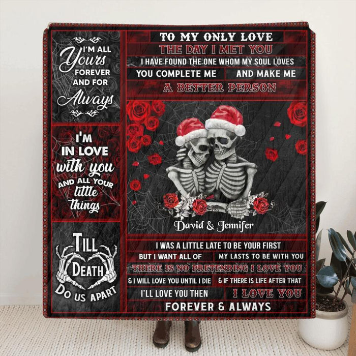 Personalized Skeleton Couple Fleece Throw Blanket/Quilt - Gift Idea For Couple, Husband and Wife - I Love You Forever & Always