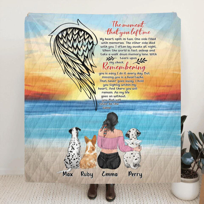 Personalized Memorial Pet Mom Quilt/Fleece Throw Blanket - Memorial Gift Idea For Dog/Cat Lover - Up to 3 Pets - The Moment That You Left Me
