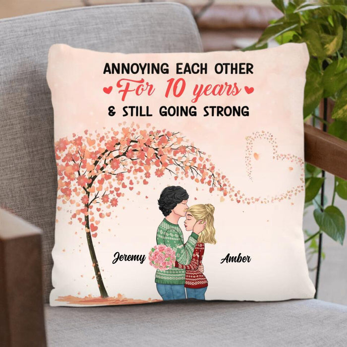 Personalized Kissing Couple Quilt/Fleece Blanket/Pillow Cover - Gift Idea For Couple/Lovers - Annoying Each Other For 10 Years & Still Going Strong