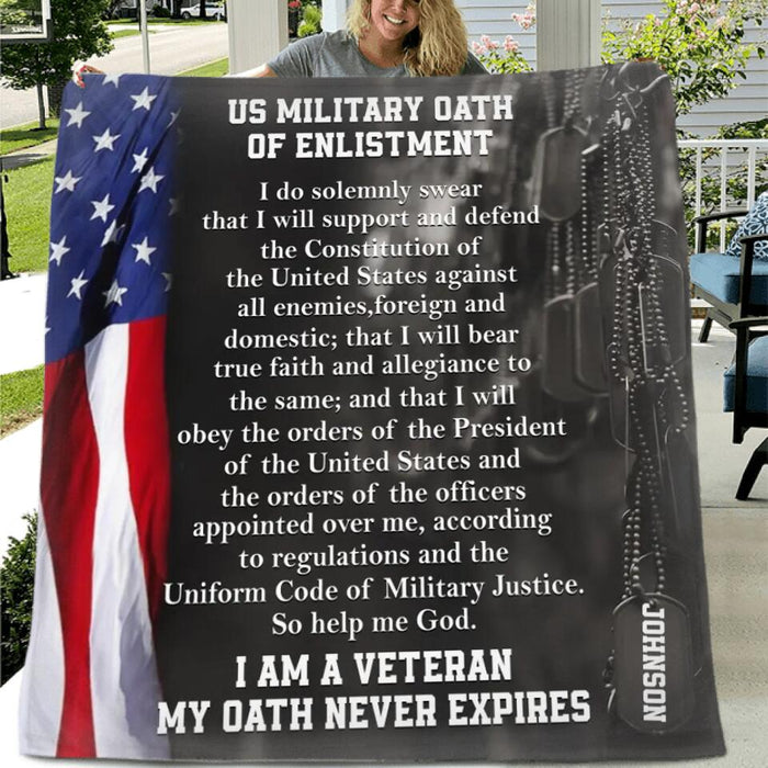 Personalized US Military Fleece Throw Blanket/Quilt - US Military Oath Of Enlistment
