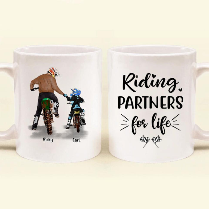Personalized Father and Sons Bikers Coffee Mug - Father and 1 Son, Up to 2 Sons - Best Gift for Biker Dad, Sons