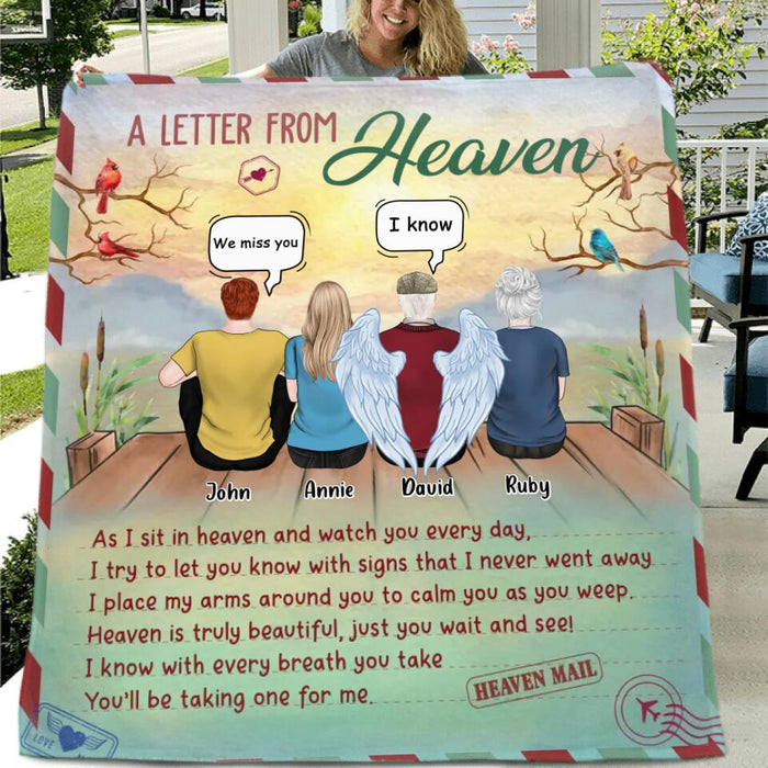 Personalized Memorial Family Fleece/Quilt Blanket - Memorial Gift Idea For Family Members - Up to 4 People - A Letter From Heaven