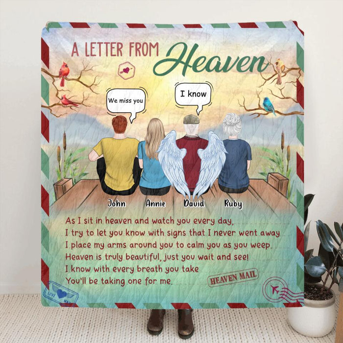 Personalized Memorial Family Fleece/Quilt Blanket - Memorial Gift Idea For Family Members - Up to 4 People - A Letter From Heaven