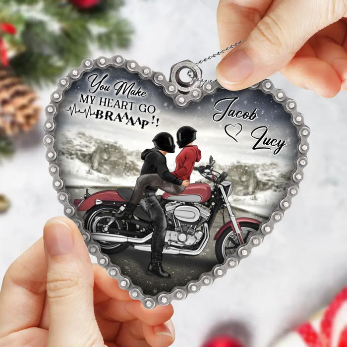 Personalized Riding Couple Acrylic Ornament - Gift Idea For Couple/Motorbike Lovers - You Make My Heart Go Braaap!
