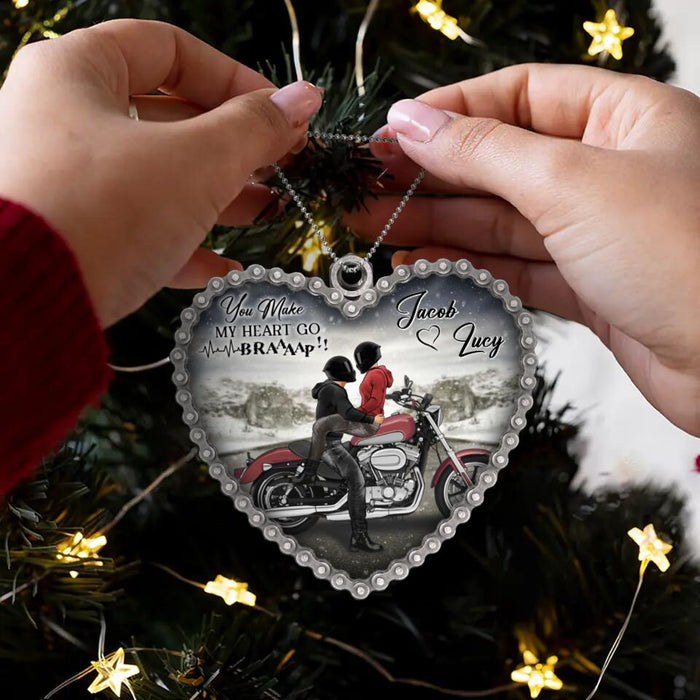 Personalized Riding Couple Acrylic Ornament - Gift Idea For Couple/Motorbike Lovers - You Make My Heart Go Braaap!