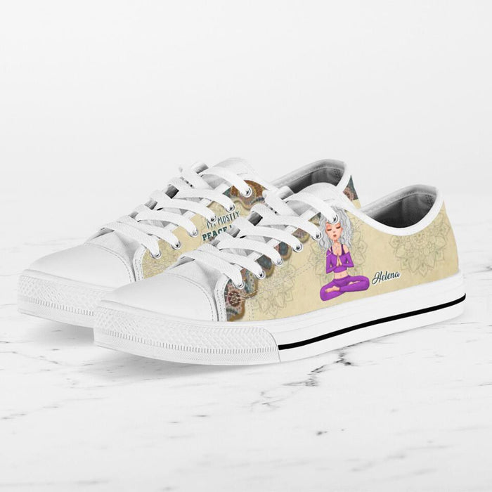 Personalized Yoga Canvas Low Top Sneakers - Gift for Yoga Lover