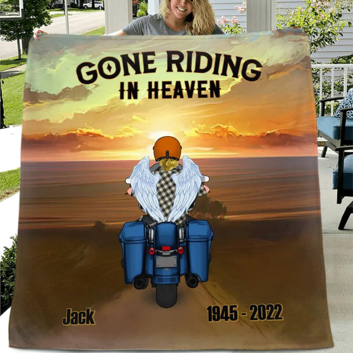 Personalized Memorial Biker Circle/Rectangle Acrylic Ornament/Blanket - Memorial Gift Idea For Father's Day - Gone Riding In Heaven
