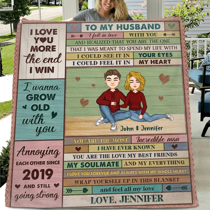 Personalized To My Husband Fleece Throw Blanket/Quilt - Valentines Gift Idea From Wife To Husband - I Wanna Grow Old With You
